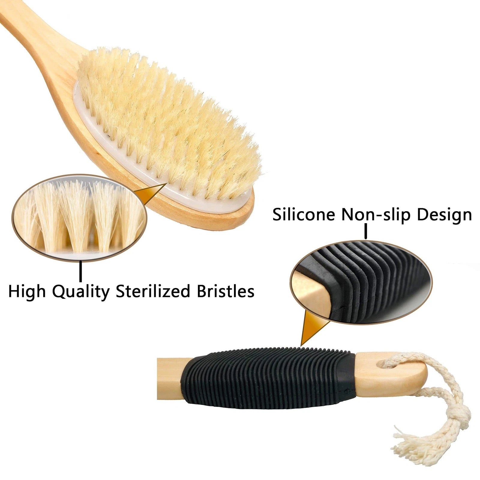 Bath Brush Wooden Curved Long Handle Antiskid Shower Brush for Exfoliating, N...