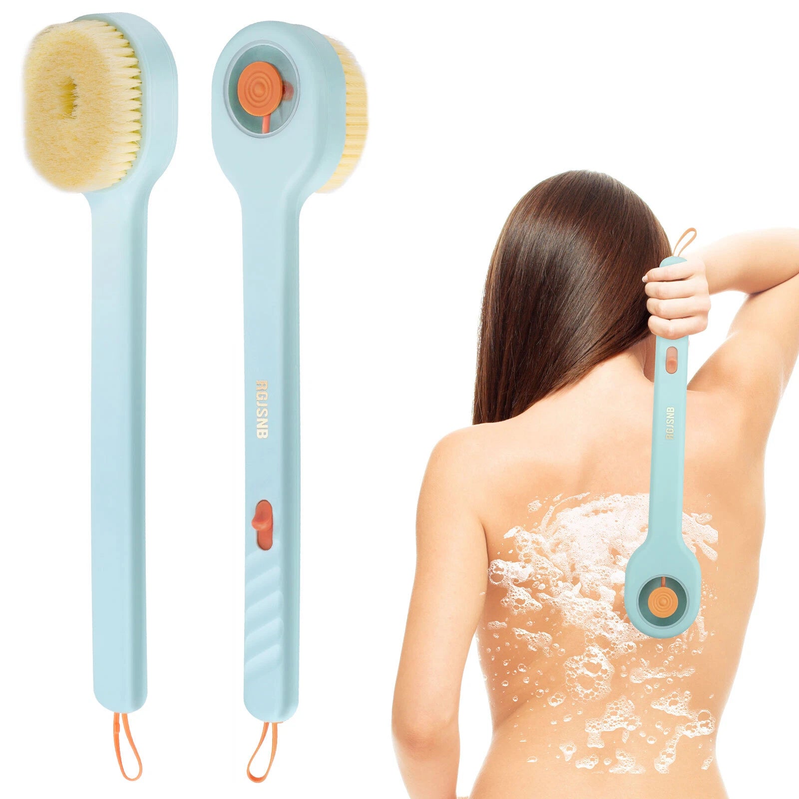 2pcs Long Handle Bath Body Brush, Exfoliating Back Scrubber with Soap Dispenser
