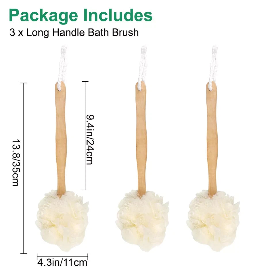 3 PCS 14" Long Handle Bath Sponge Brush Back Body Skin Shower Washing Scrubber