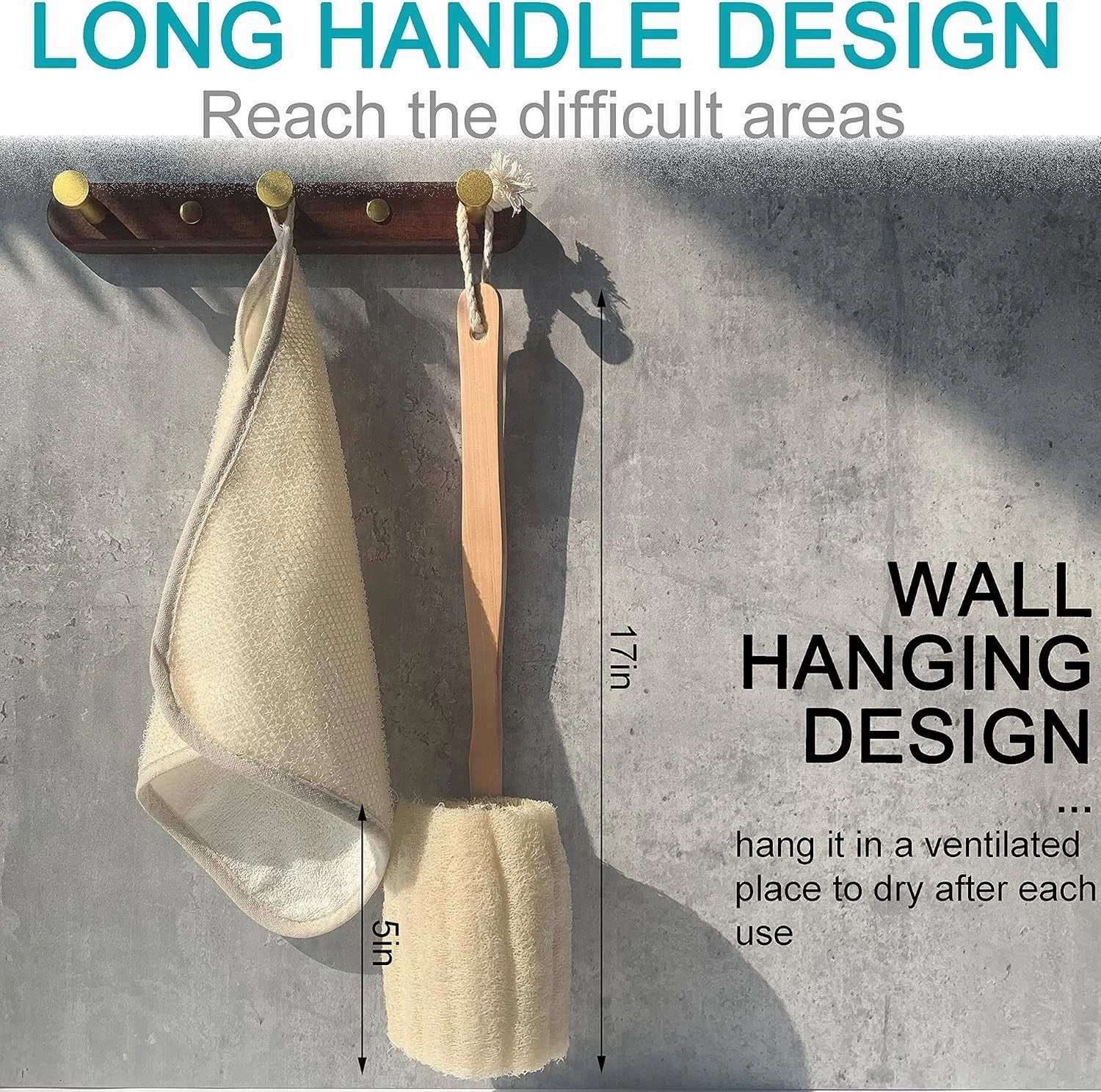 3 Pack Natural Exfoliating Loofah Luffa Loofa Bath Brush on a Stick - with Long