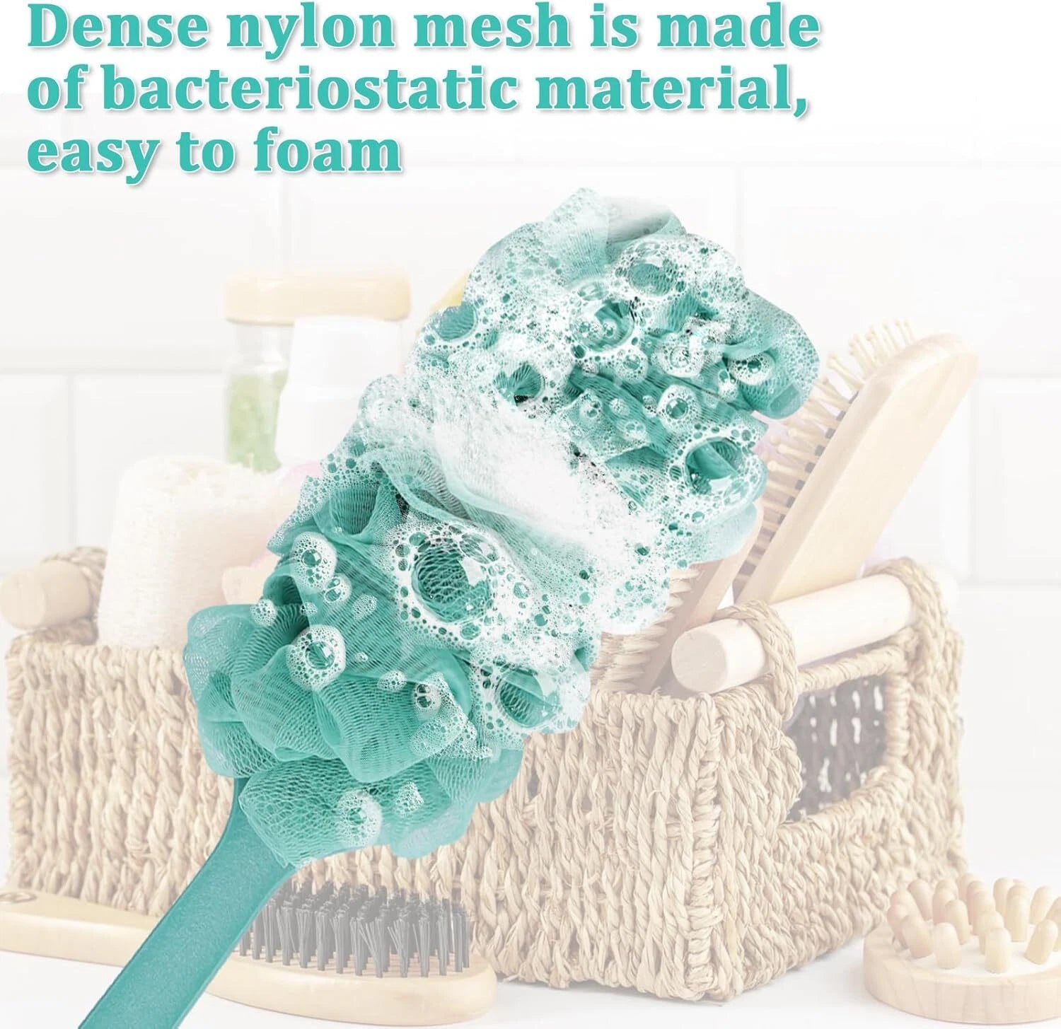 2 Pack Back Scrubber Shower Loofah Long Handle 17 Loofah on a Stick Men Women