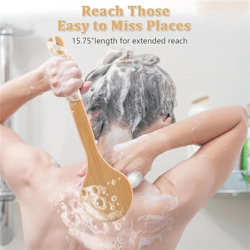 Bath Body Brush Soft Bristles Shower Back Scrubber Anti-slip Long Bamboo Handle
