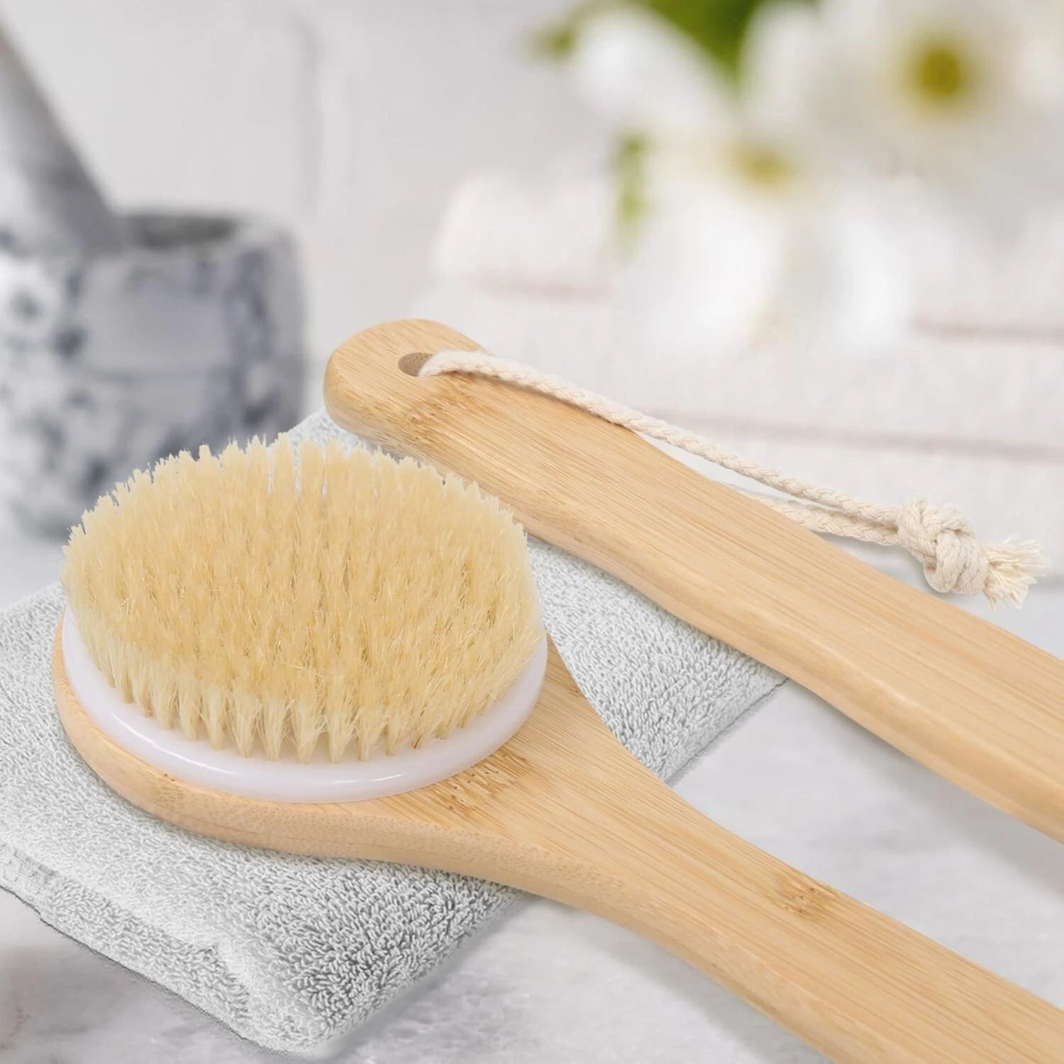 Bamboo Bath Body Brush Soft Bristles Shower Back Scrubber Anti-Slip Long Handle