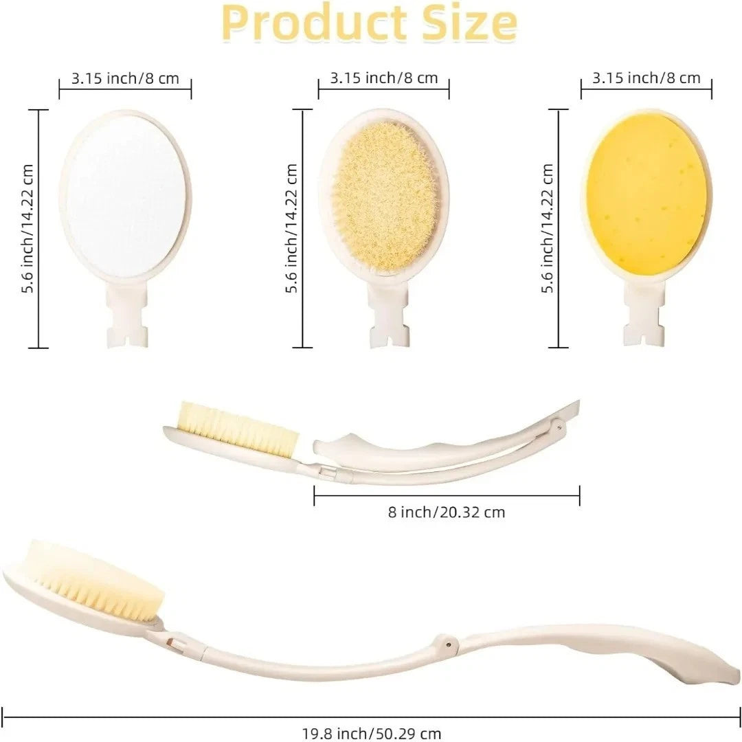 3in1 Long Handle Bath Shower Brush Sponge Bristle Exfoliation Back Body Scrubber