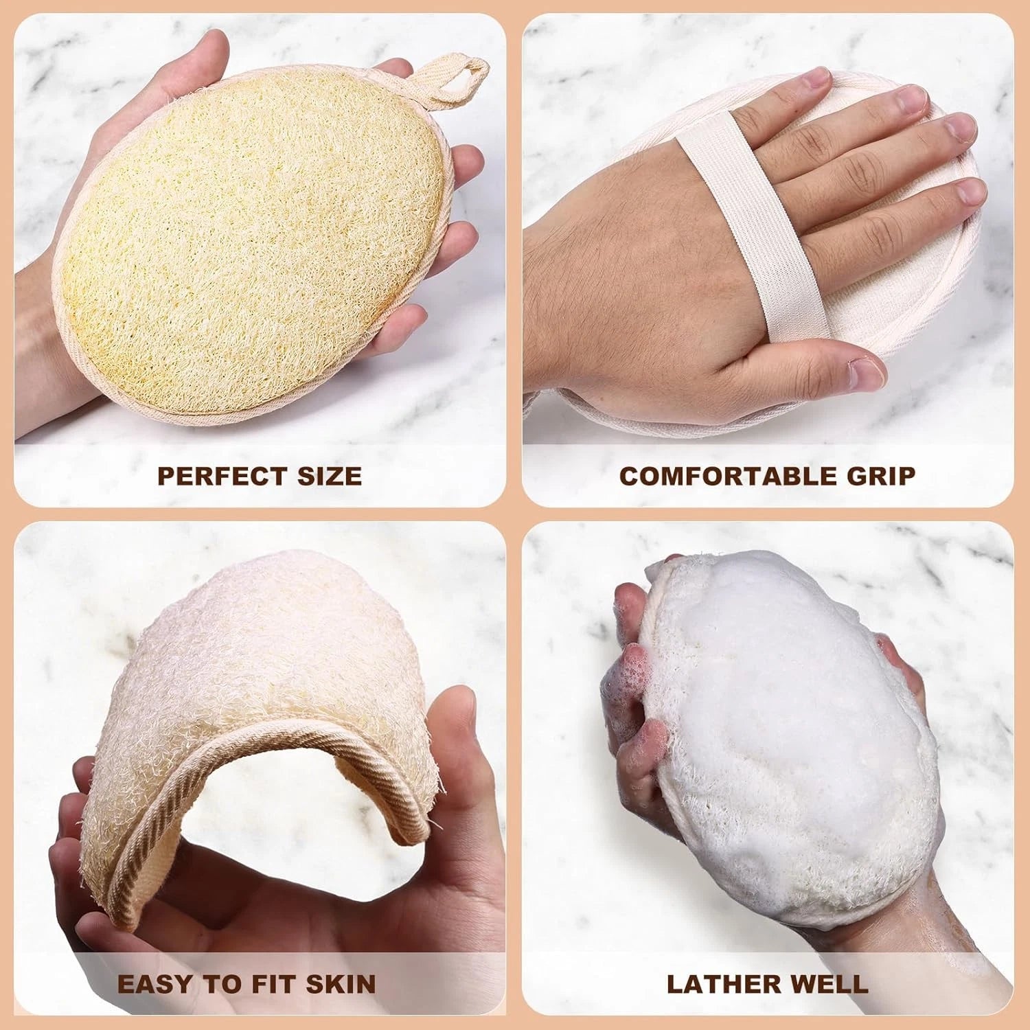 2PCS Premium Natural Loofah Sponge Exfoliating Body Scrubber, Shower Loofah