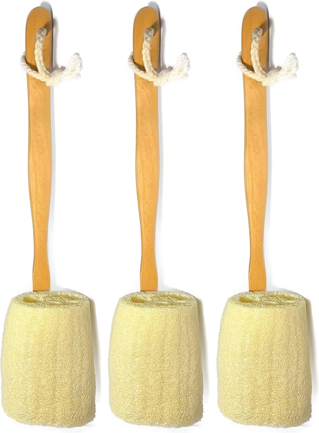 3 Pack Natural Exfoliating Loofah Luffa Loofa Bath Brush on a Stick - with Long