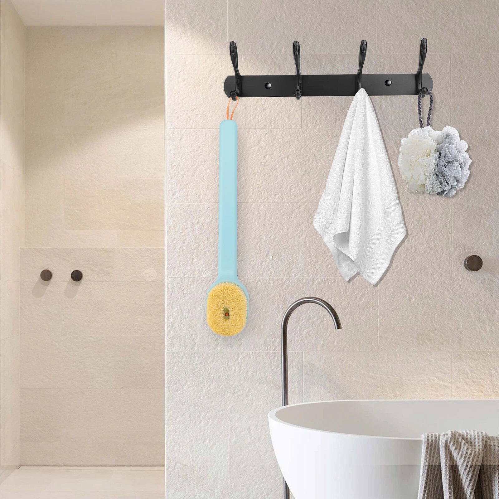 2pcs Long Handle Bath Body Brush, Exfoliating Back Scrubber with Soap Dispenser