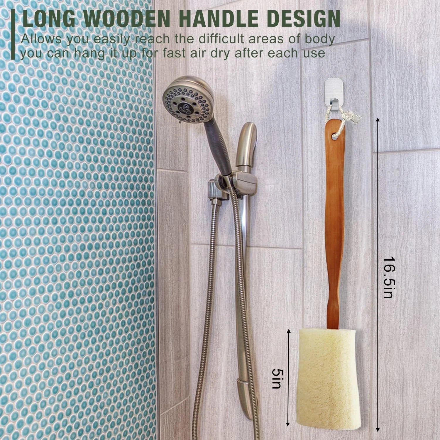 2 Pack Natural Exfoliating Loofah Luffa Loofa Bath Brush On A Stick Shower Spong