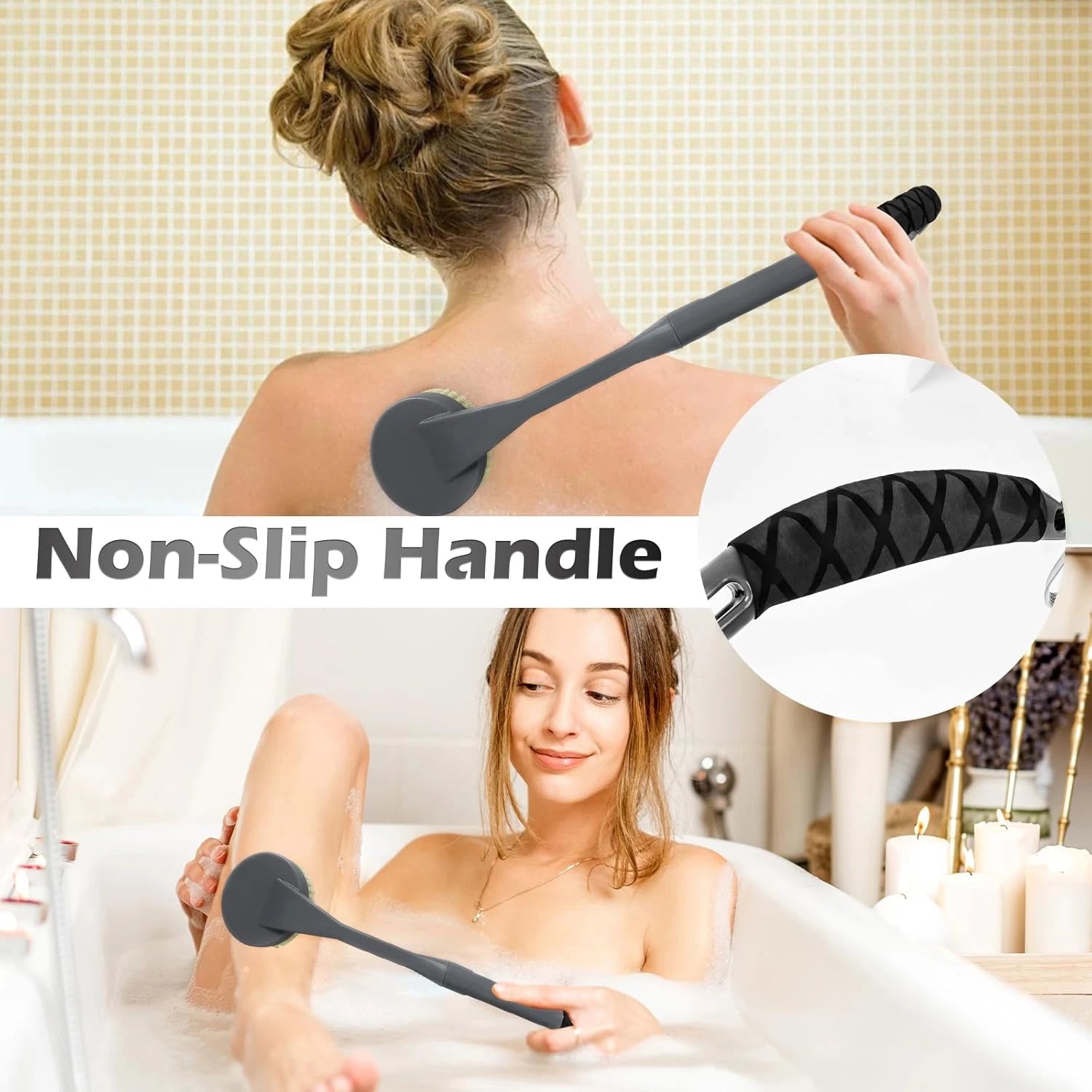 Back Brush Long Handle for Shower, 20.5” Bath Brush, Back Scrubber, Shower Body