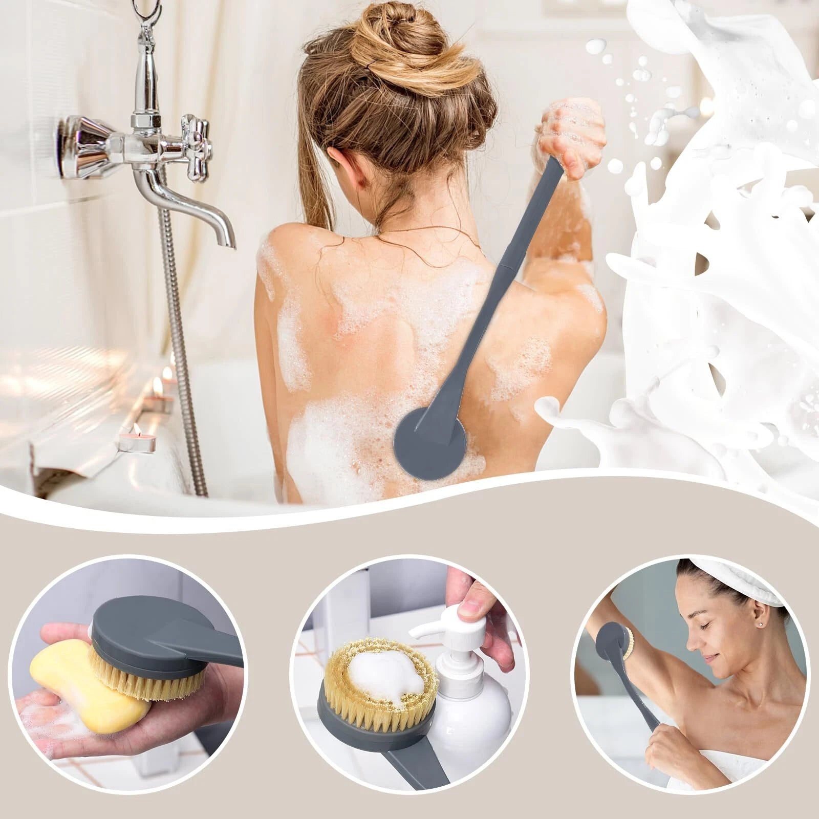Back Scrubber for Shower,20.5" Bath Brush Long Handle for Deep Cleaning