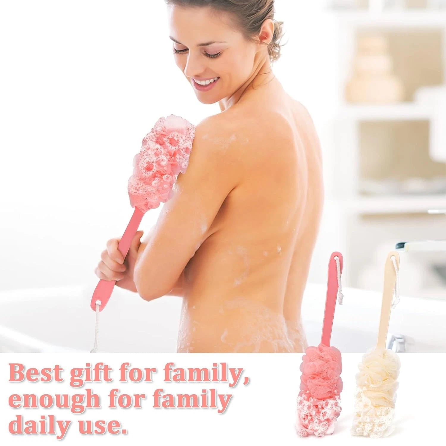 2Pack Back Scrubber for Shower Loofah with Long Handle, Shower Brush for Body...