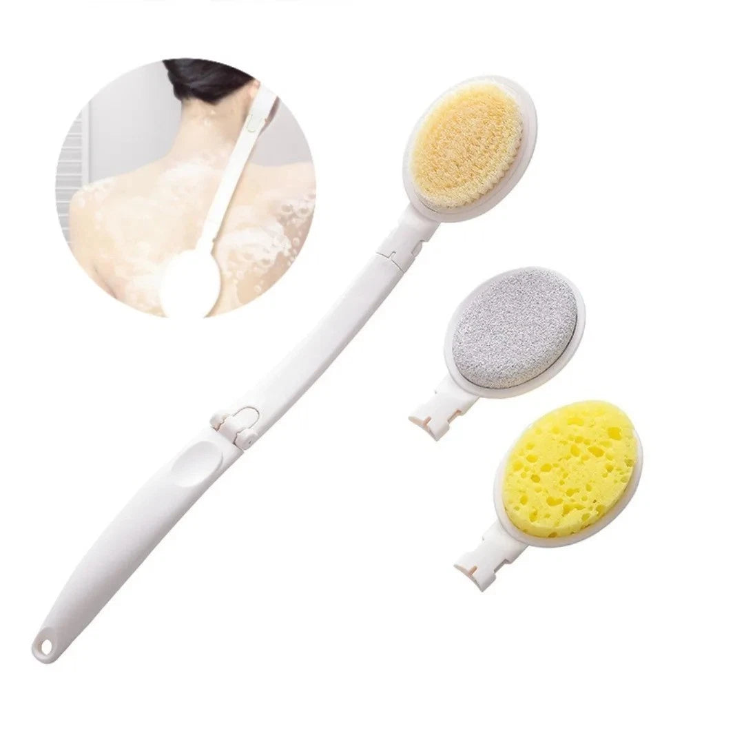3in1 Long Handle Bath Shower Brush Sponge Bristle Exfoliation Back Body Scrubber