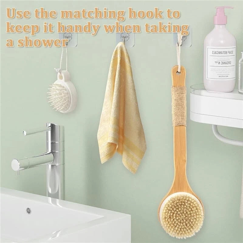 Bath Body Brush Soft Bristles Shower Back Scrubber Anti-slip Long Bamboo Handle