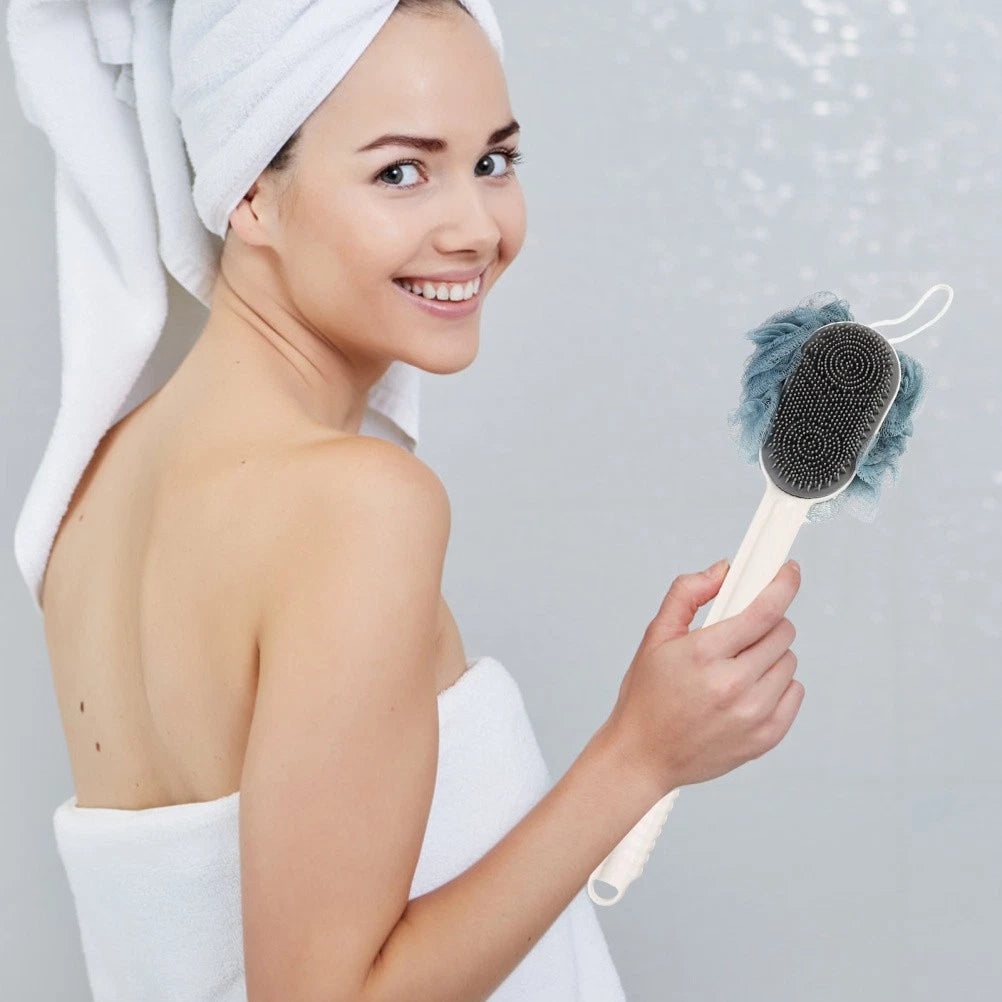 Back Rub Bath Brush Man Silicone Shower Cleansing Scrubbers Long Handle Balls