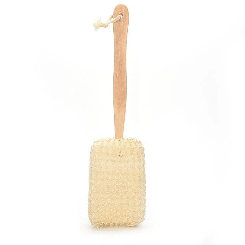 Bath Body Scrub Sponge with Wooden Handle – Shower Exfoliating Back Brush