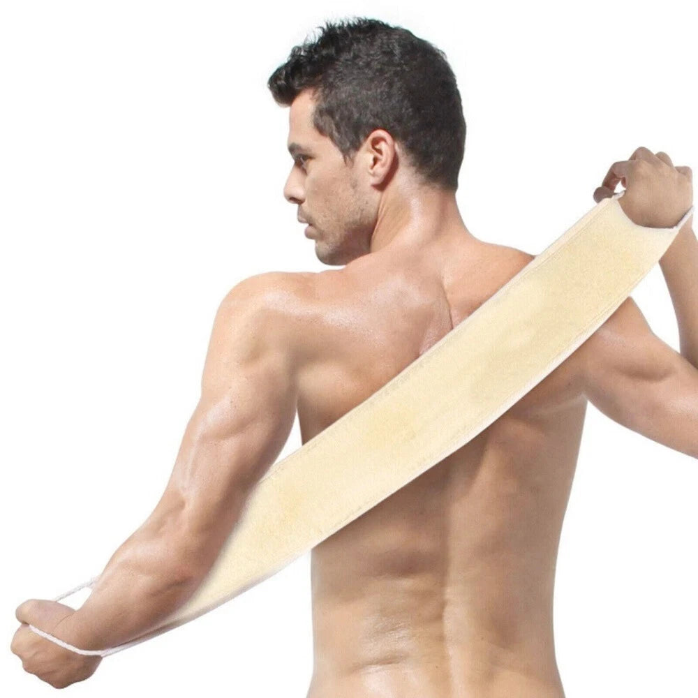 Back Scrubber Real Loofah Shower Exfoliating Belt Body Brush Bath Massage UK New