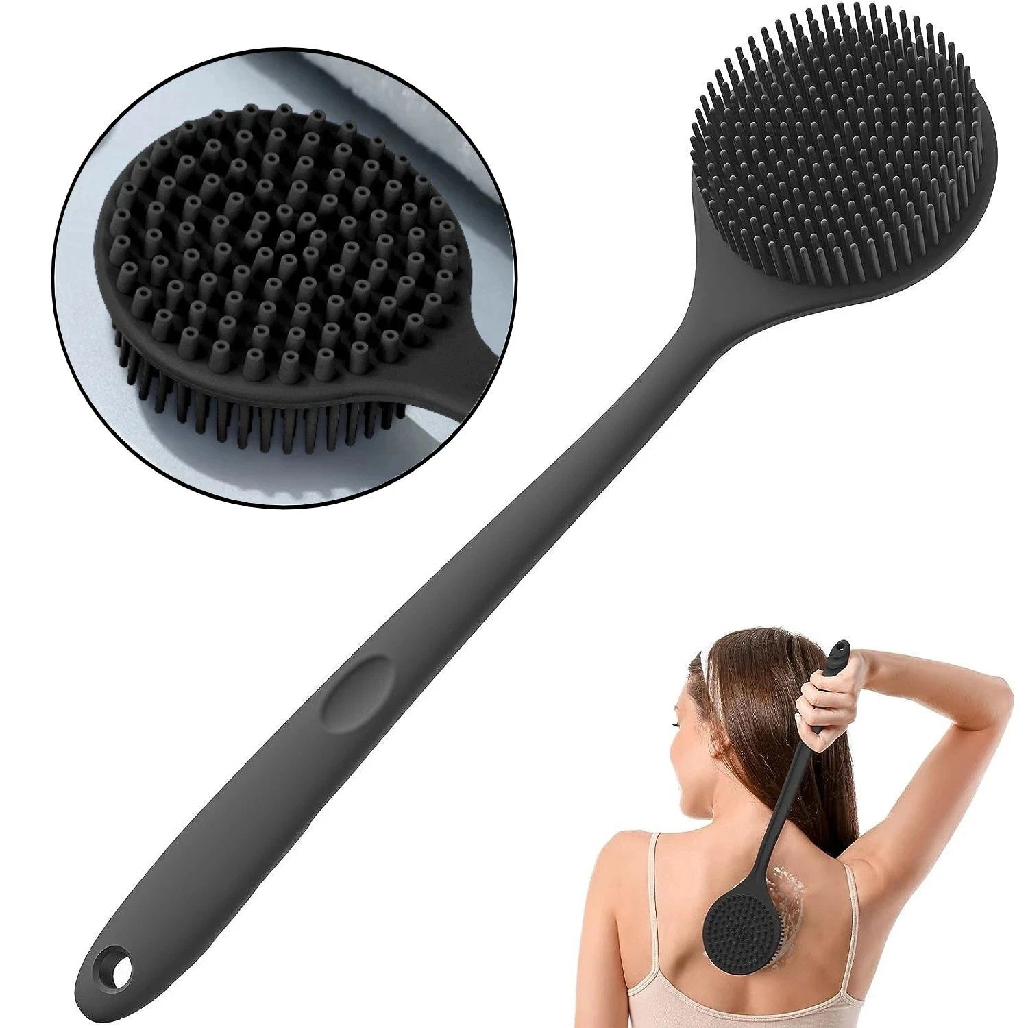 Back Scrubber Scrub Long Handle Shower Body Bath Brush Silicone Massage Brush