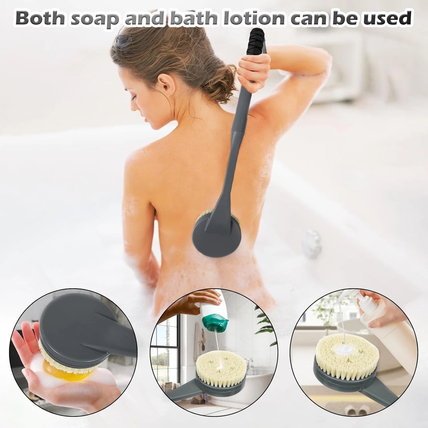 Back Brush Long Handle for Shower, 20.5” Bath Brush, Back Scrubber, Shower Body