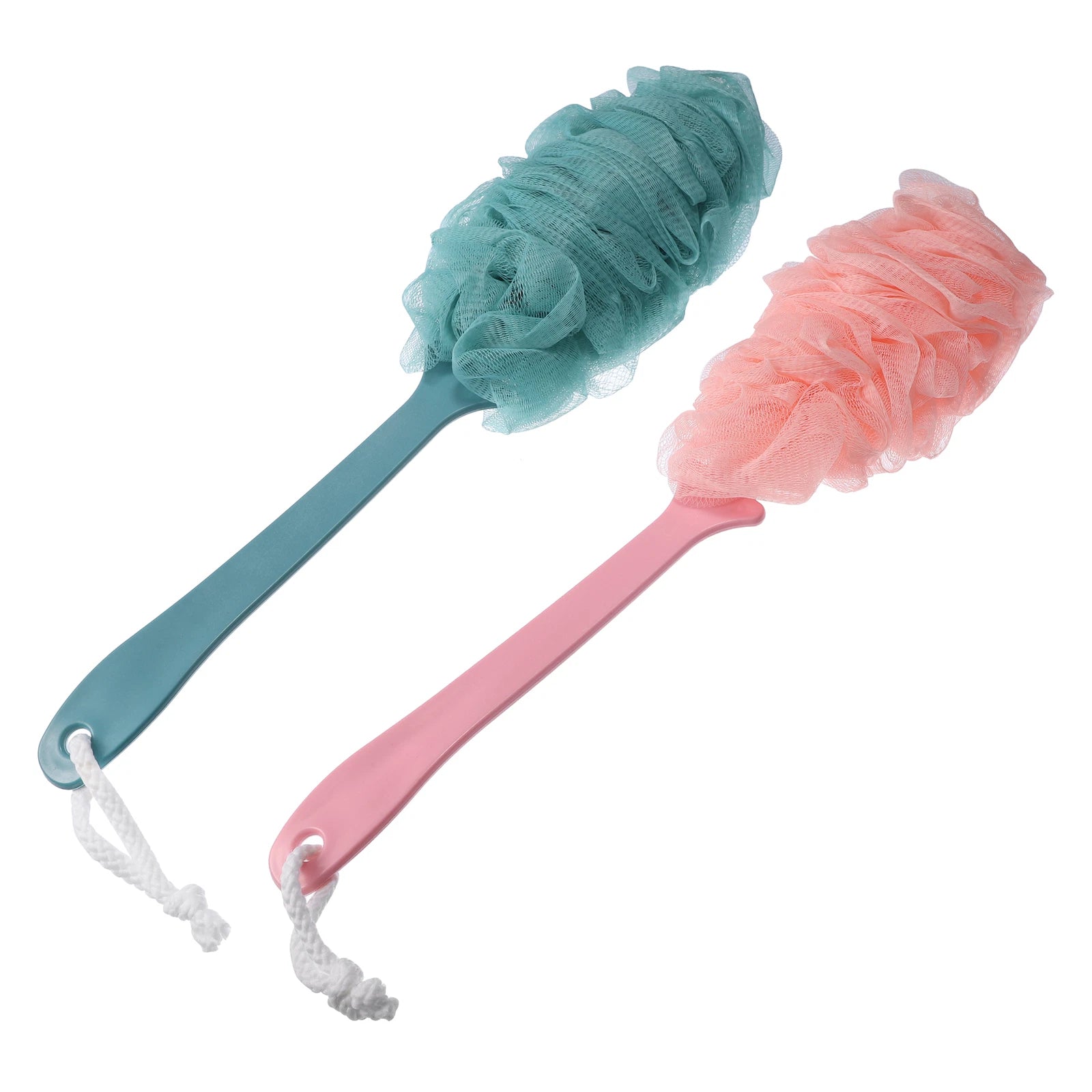 2 Pcs Body Bath Scrubber Loofah Shower with Long Handle PP Mesh Blue Pink