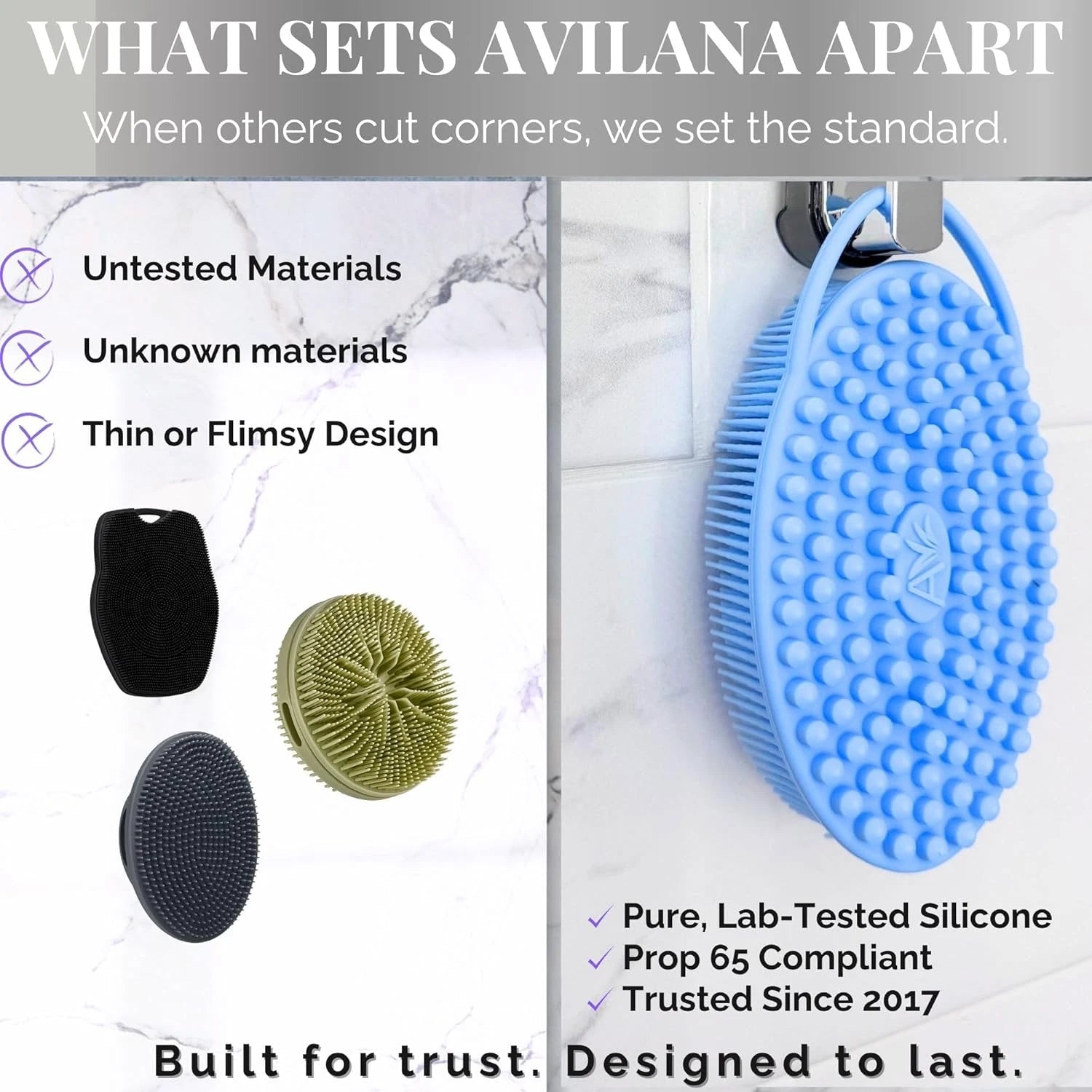 Avilana Silicone Body Scrubber – Gentle Shower Brush & Loofah Alternative- Food
