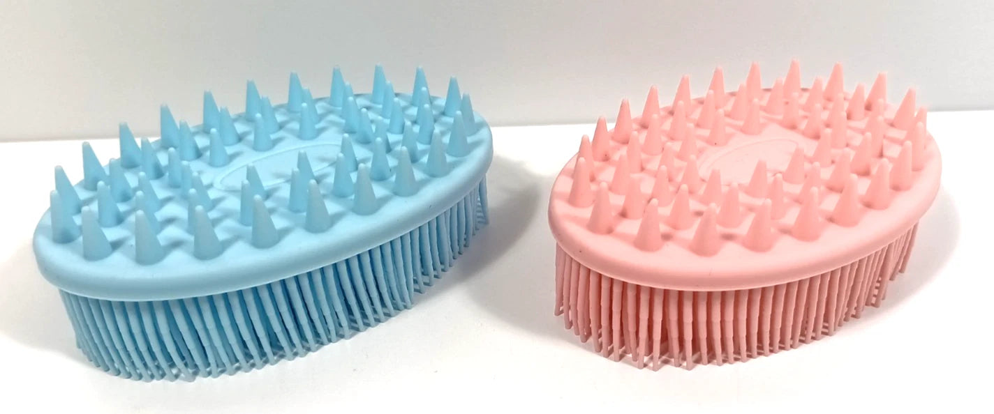 Bath Brush Scalp Massager Silicone Bristles Body Scrubber Set of 2 Pink Blue