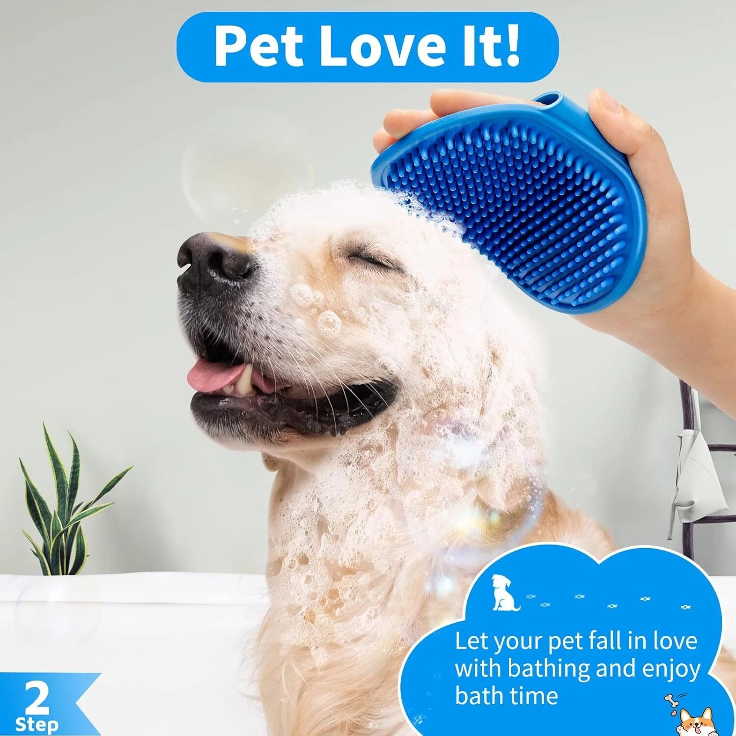 3PCS Dog Bath Brush Set - Shampoo Scrubber, Adjustable Handle for Pet Washing