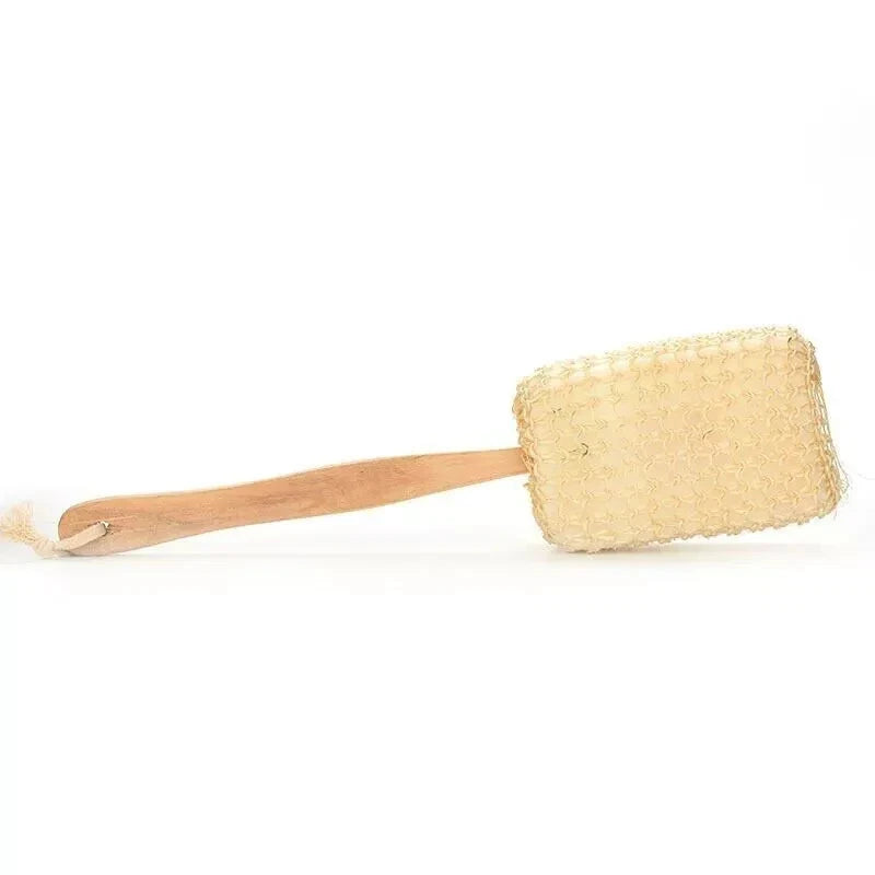 Bath Body Scrub Sponge with Wooden Handle – Shower Exfoliating Back Brush