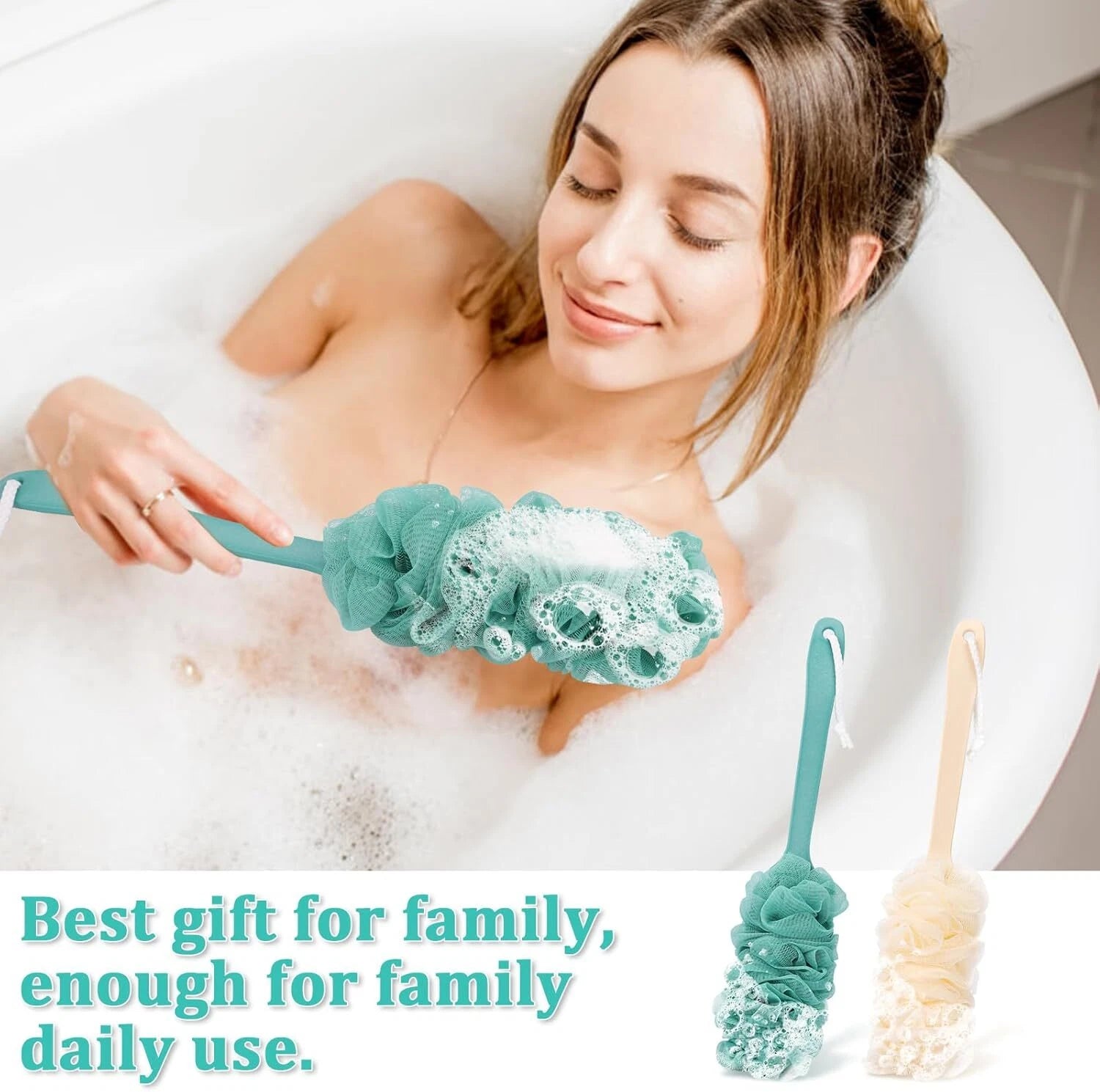 2 Pack Back Scrubber Shower Loofah Long Handle 17 Loofah on a Stick Men Women