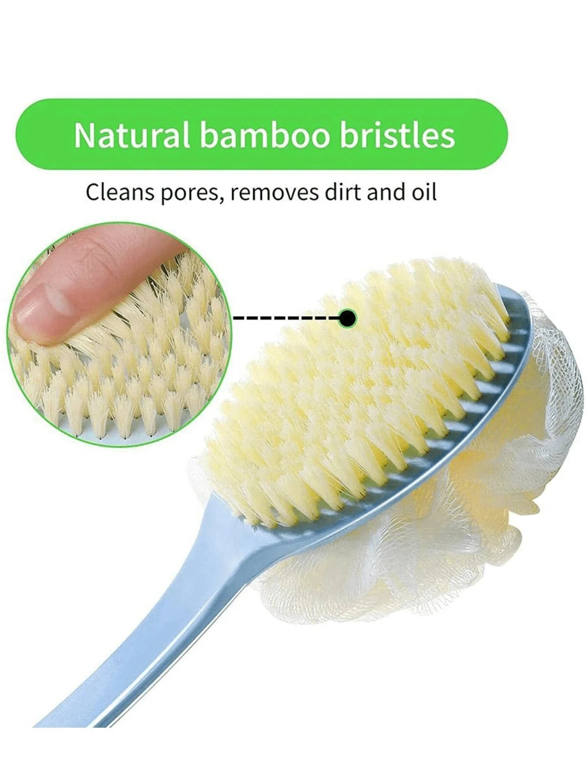 2 in 1 Handle Shower Bath Body Brush With Soft Bristles Back Massage Scrubber