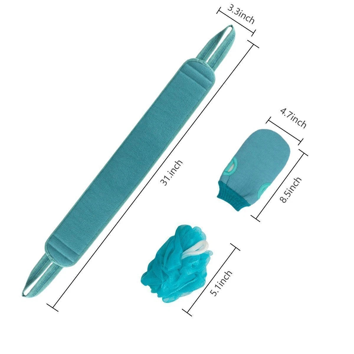 3pcs/set Back Scrubber Bath Shower Strap Spa Skin Brush Sponge Body Exfoliating