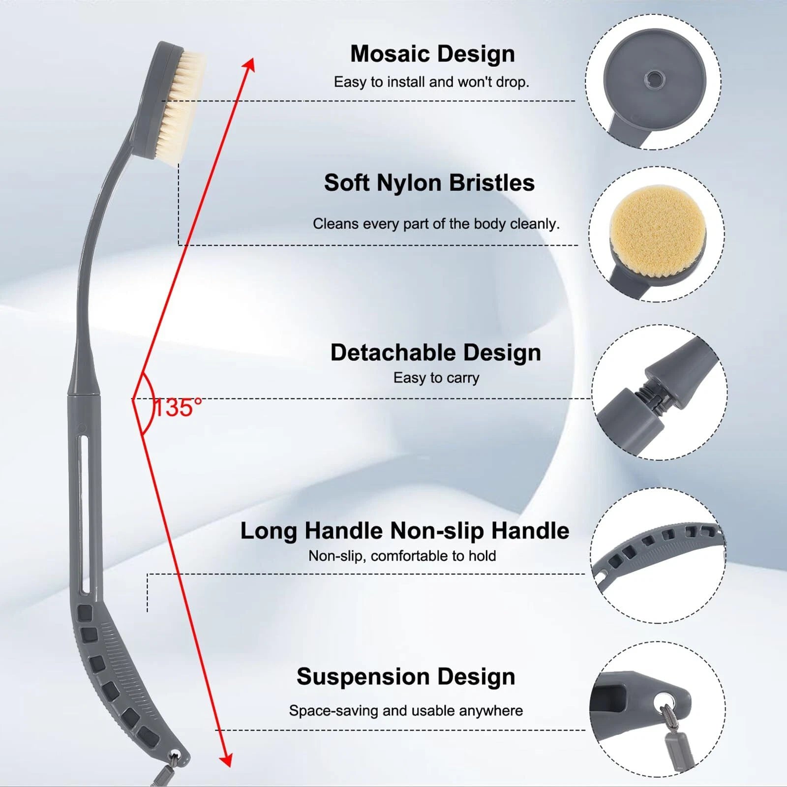 Back Scrubber for Shower,20.5" Bath Brush Long Handle for Deep Cleaning