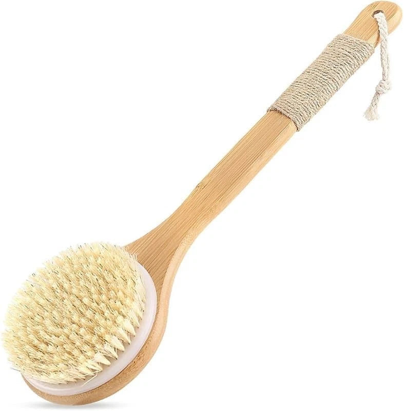 Bath Body Brush Soft Bristles Shower Back Scrubber Anti-slip Long Bamboo Handle
