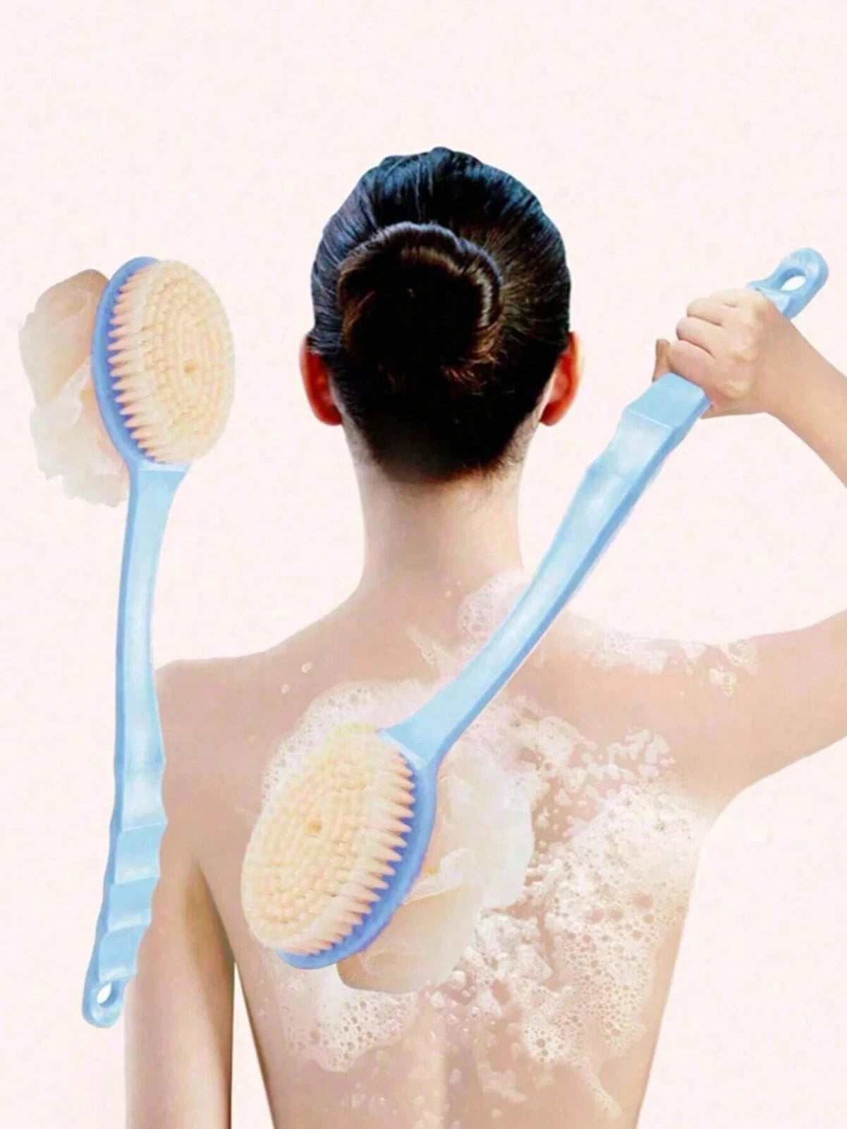 2 in 1 Handle Shower Bath Body Brush With Soft Bristles Back Massage Scrubber