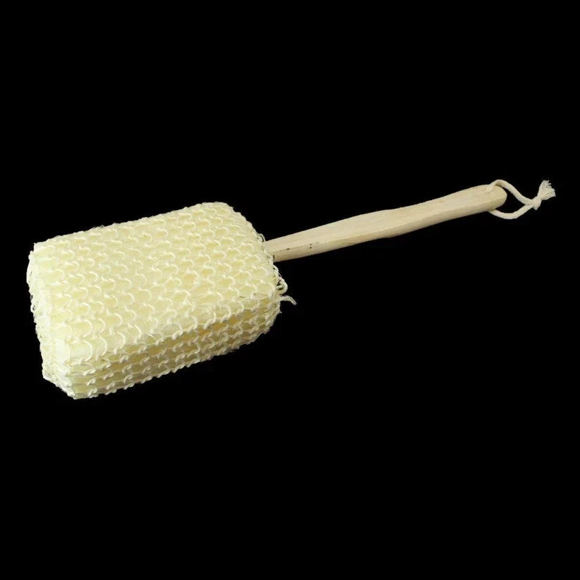 Bath Body Scrub Sponge with Wooden Handle – Shower Exfoliating Back Brush