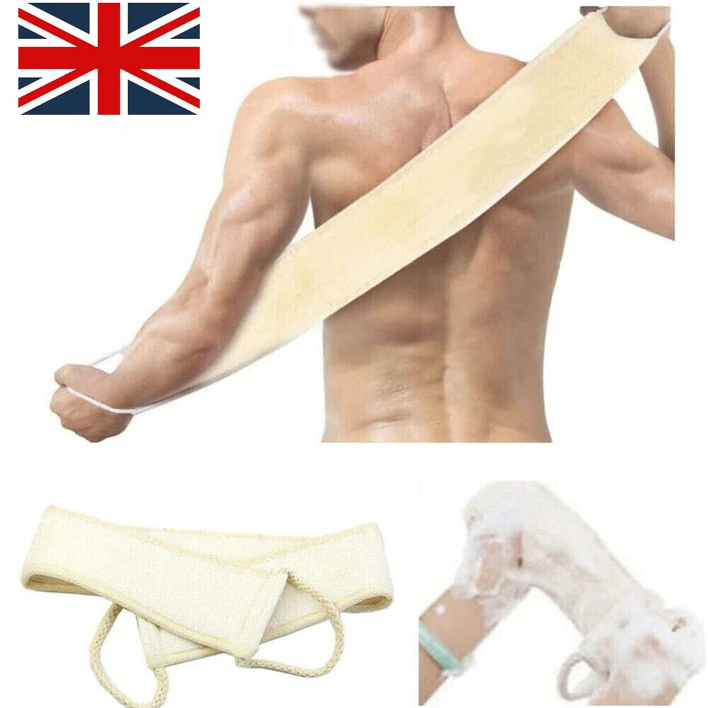 Back Scrubber Real Loofah Shower Exfoliating Belt Body Brush Bath Massage UK New