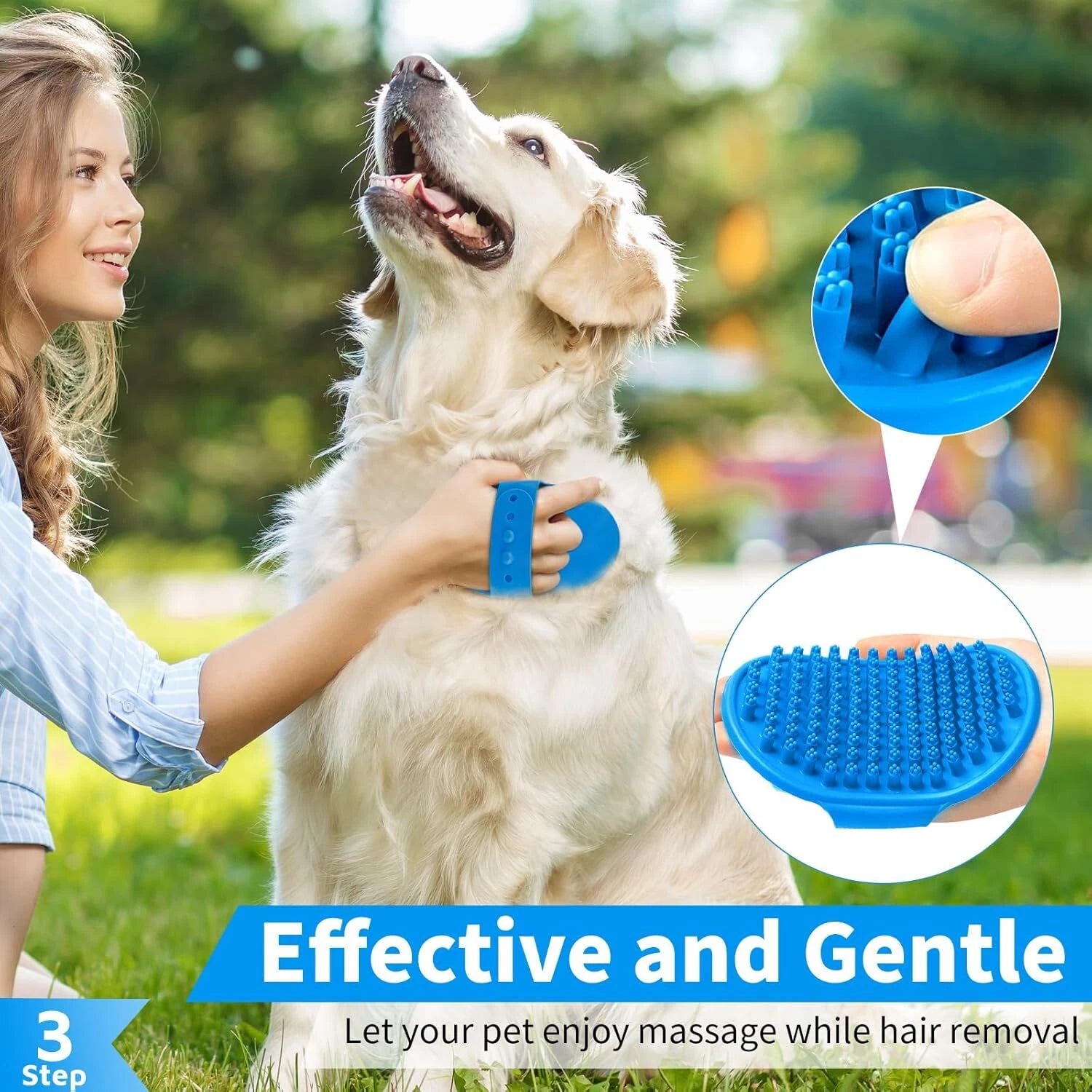 3PCS Dog Bath Brush Set - Shampoo Scrubber, Adjustable Handle for Pet Washing