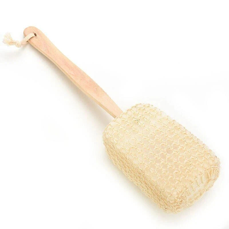 Bath Body Scrub Sponge with Wooden Handle – Shower Exfoliating Back Brush