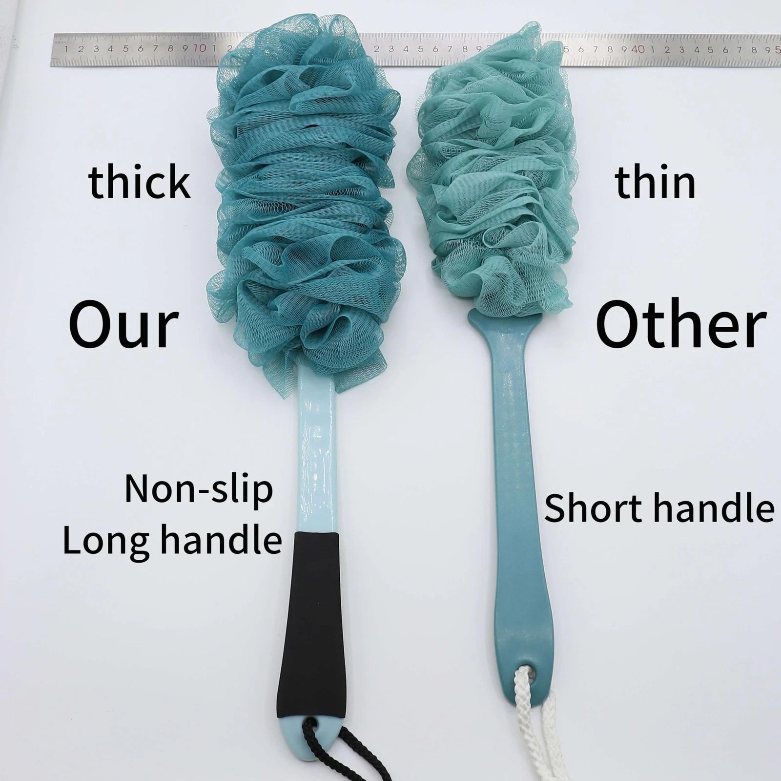 2Pack Loofah Back Scrubber for Shower with Non-Slip Handle Bath Body Brush