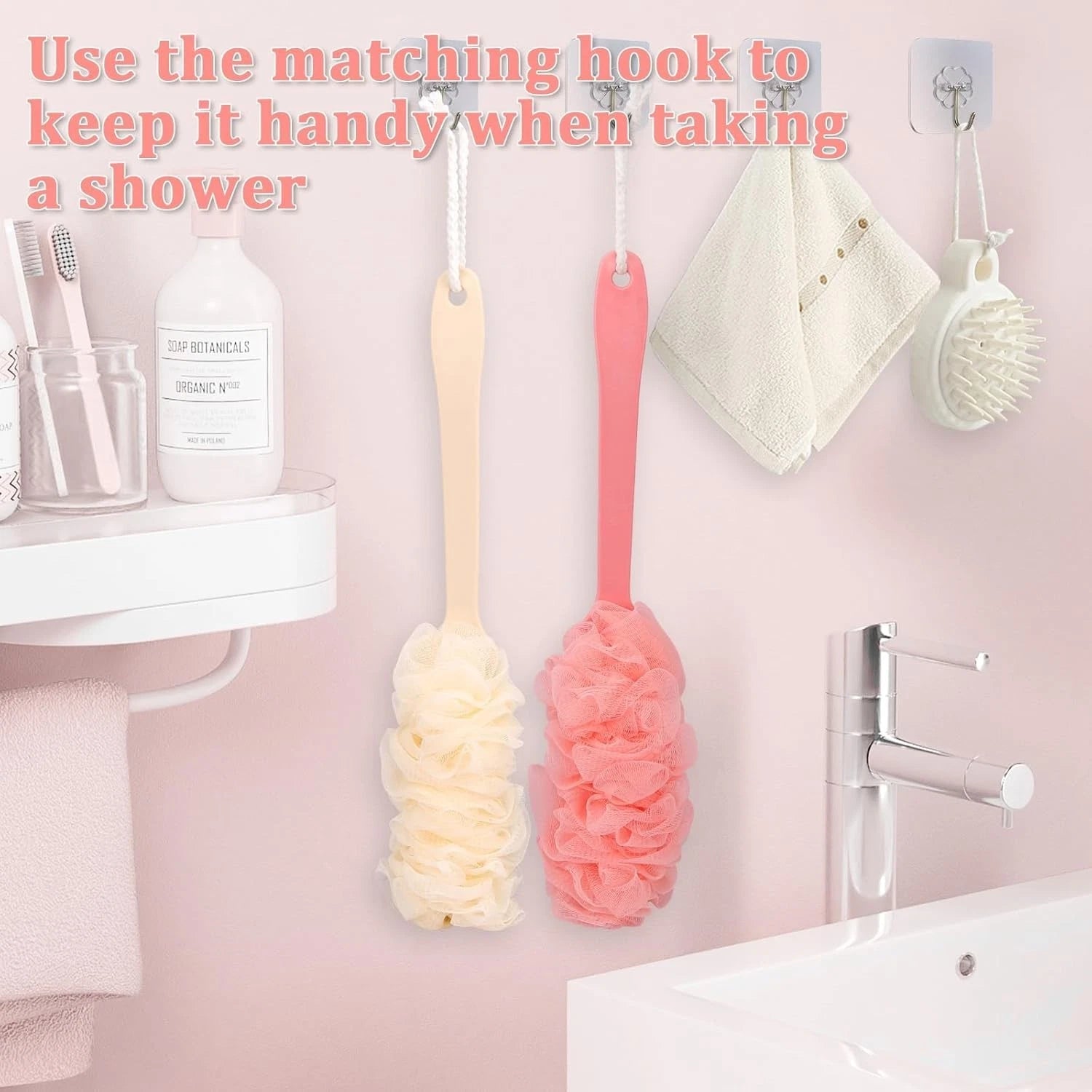 2Pack Back Scrubber for Shower Loofah with Long Handle, Shower Brush for Body...