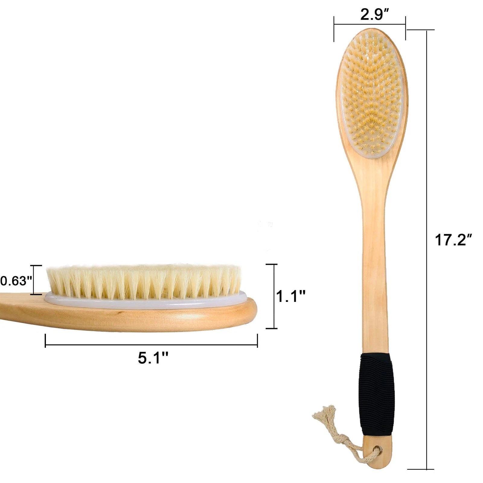 Bath Brush Wooden Curved Long Handle Antiskid Shower Brush for Exfoliating, N...