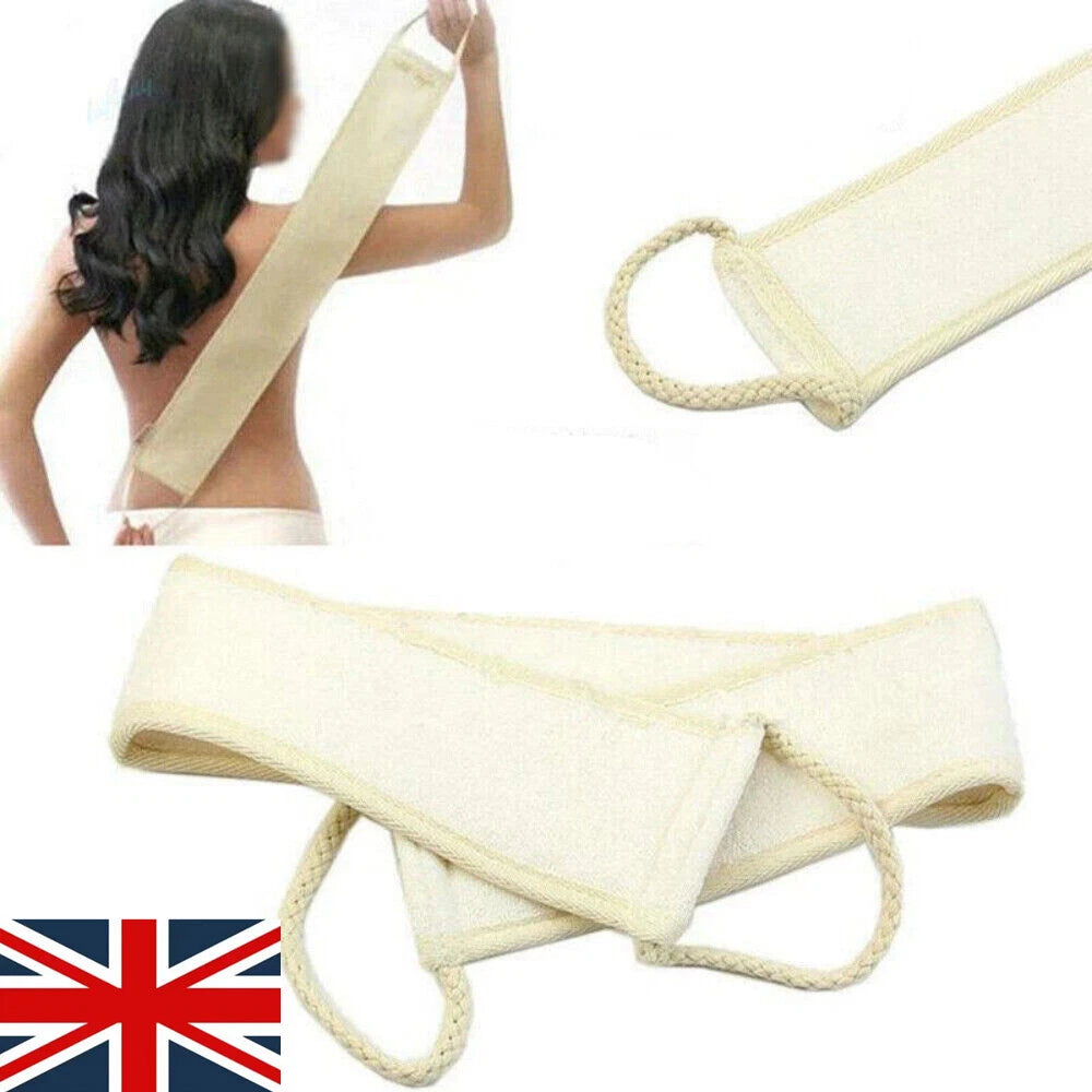 Back Scrubber Real Loofah Shower Exfoliating Belt Body Brush Bath Massage UK New