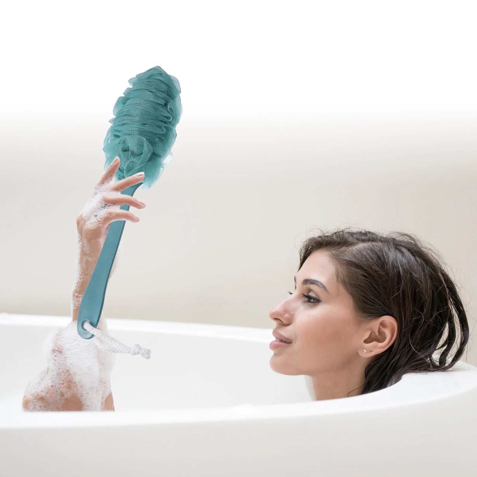 2 Pcs Body Bath Scrubber Loofah Shower with Long Handle PP Mesh Blue Pink