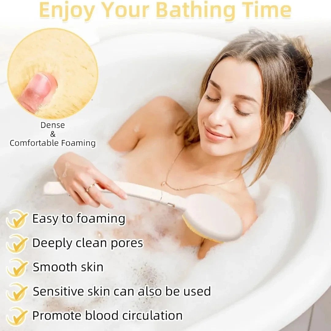 3in1 Long Handle Bath Shower Brush Sponge Bristle Exfoliation Back Body Scrubber