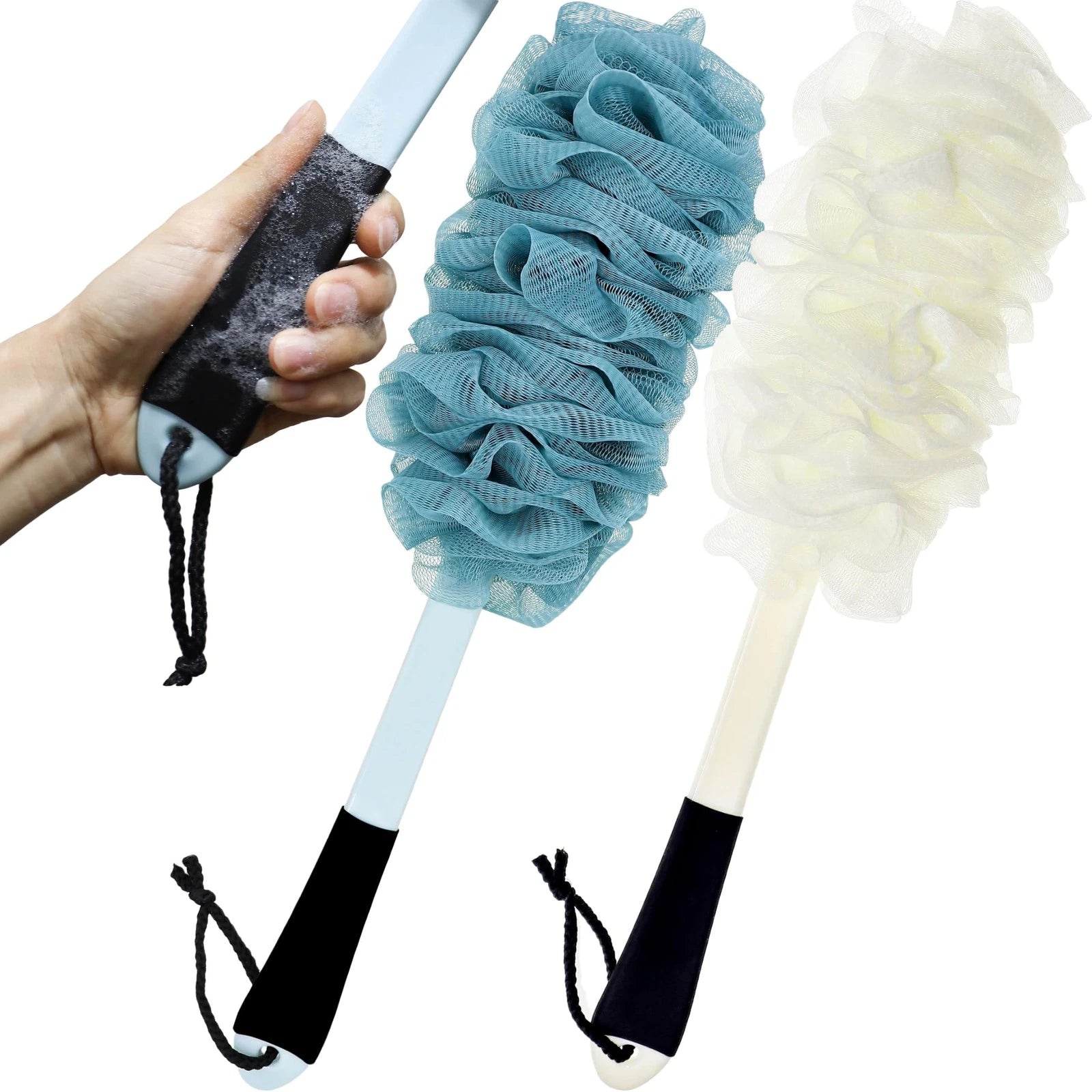 2Pack Loofah Back Scrubber for Shower with Non-Slip Handle Bath Body Brush