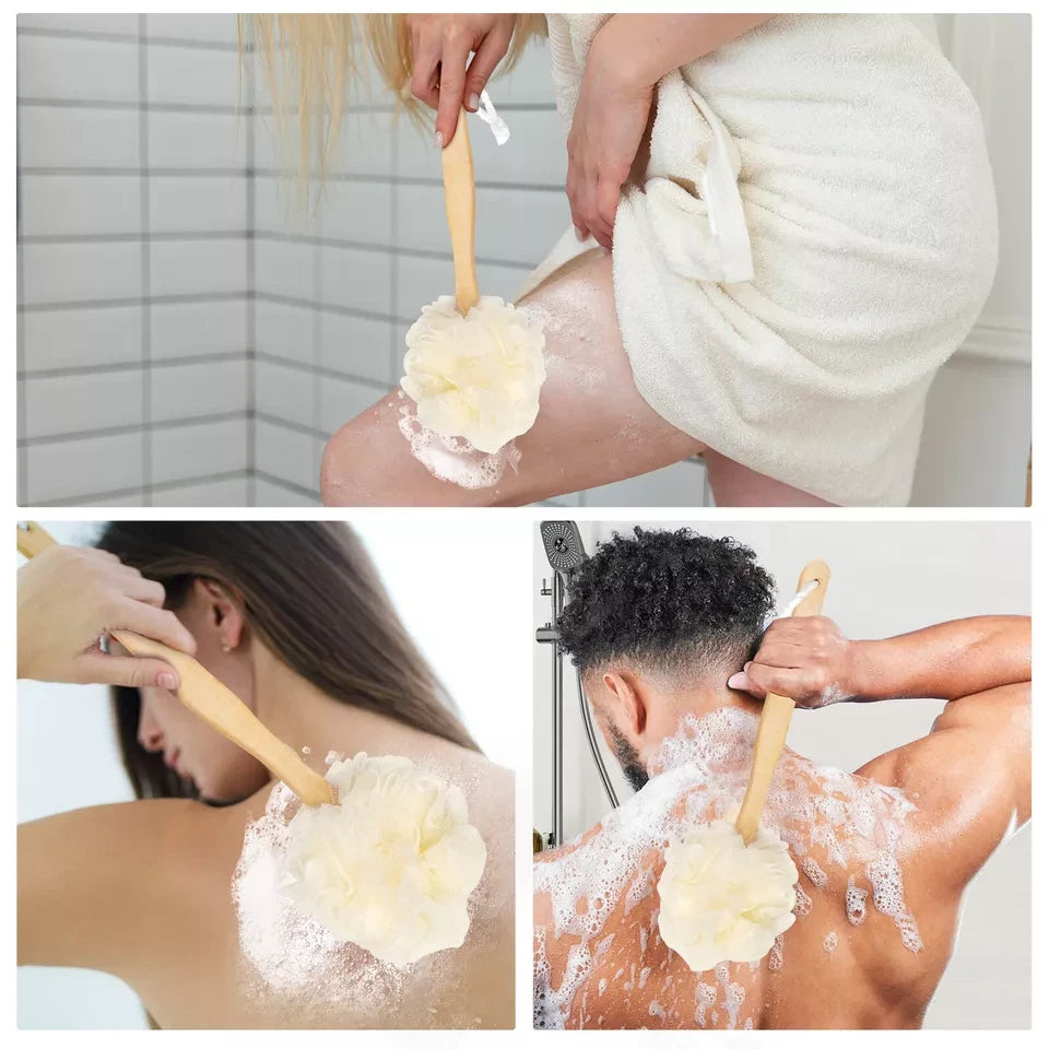 3 PCS 14" Long Handle Bath Sponge Brush Back Body Skin Shower Washing Scrubber
