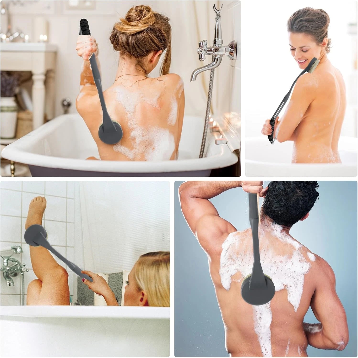 Back Brush Long Handle for Shower, 20.5” Bath Brush, Back Scrubber, Shower Body