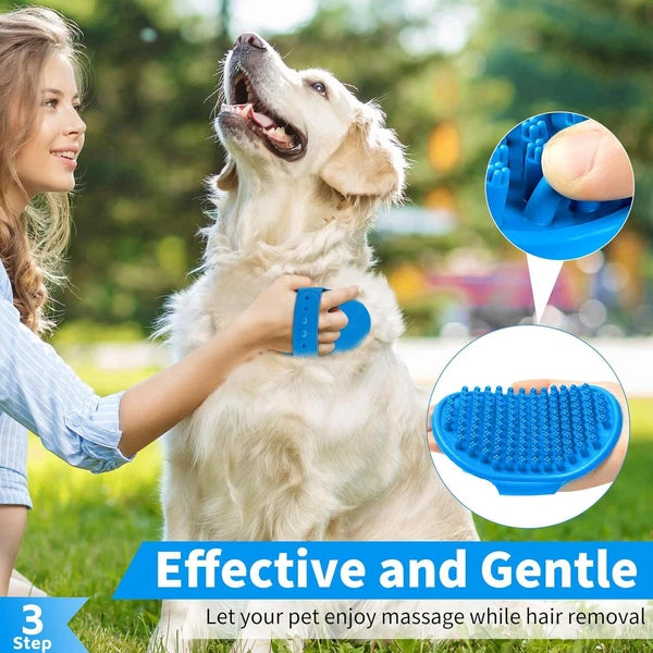 3PCS Dog Bath Brush Set - Shampoo Scrubber, Adjustable Handle for Pet Washing