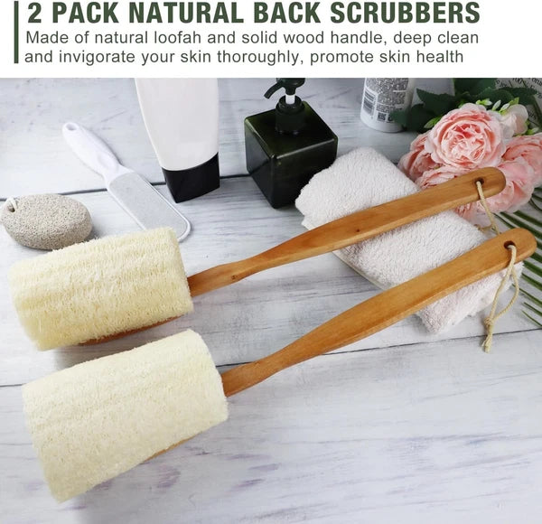 2 Pack Natural Exfoliating Loofah Luffa Loofa Bath Brush On A Stick Shower Spong