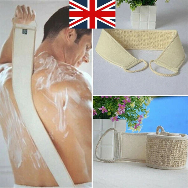 Back Scrubber Real Loofah Shower Exfoliating Belt Body Brush Bath Massage UK New