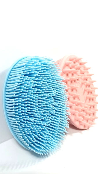 Bath Brush Scalp Massager Silicone Bristles Body Scrubber Set of 2 Pink Blue